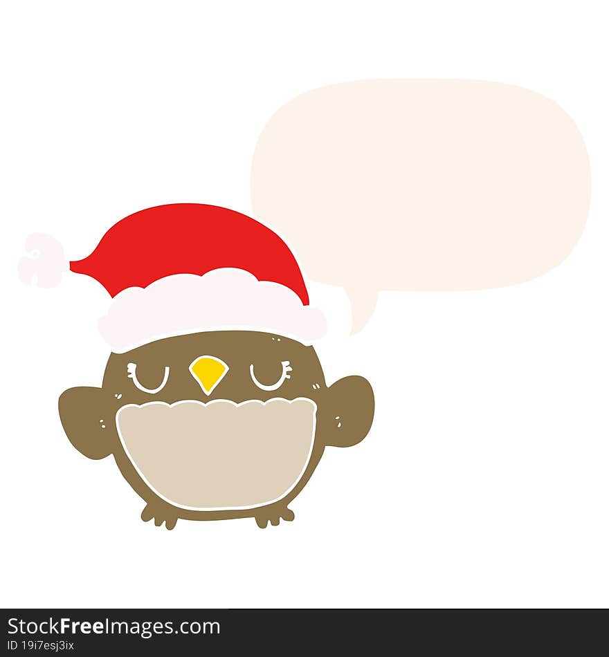 cute christmas owl and speech bubble in retro style