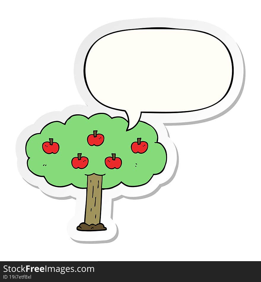 cartoon apple tree and speech bubble sticker