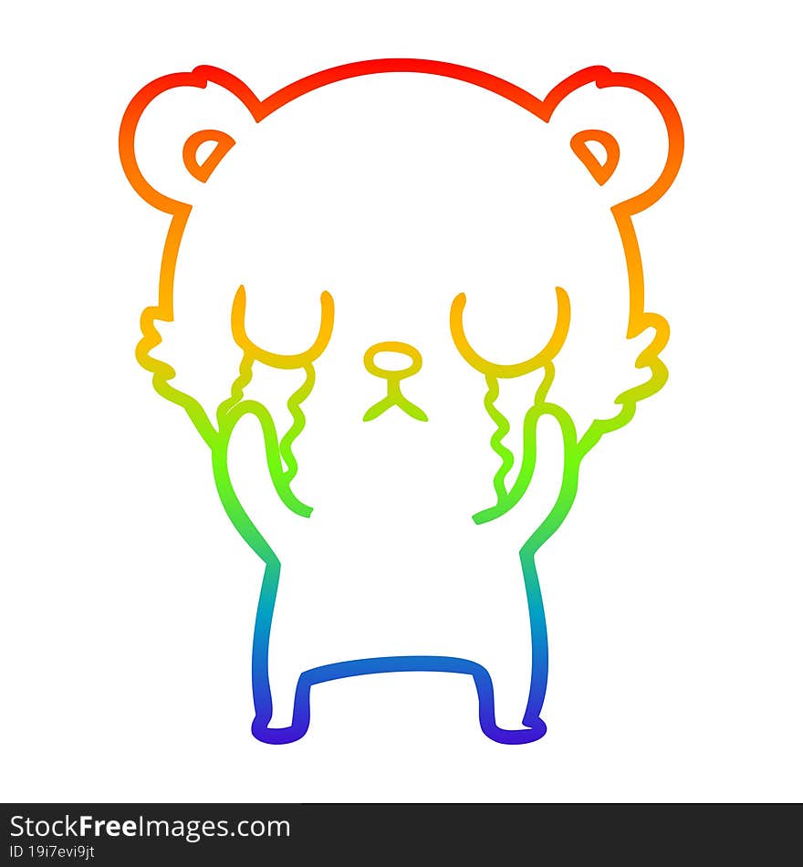 rainbow gradient line drawing crying cartoon bear