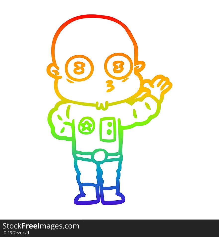 rainbow gradient line drawing waving weird bald spaceman