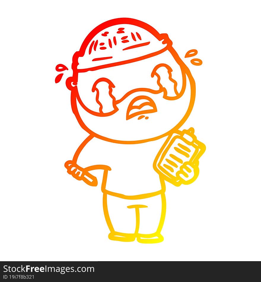 warm gradient line drawing cartoon bearded man crying