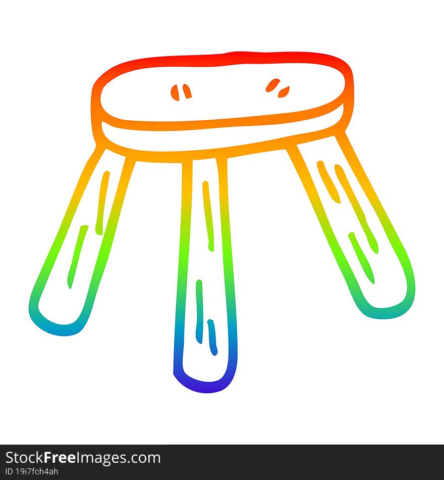 Rainbow Gradient Line Drawing Cartoon Wooden Stool