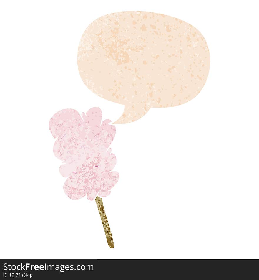 Cartoon Candy Floss And Speech Bubble In Retro Textured Style