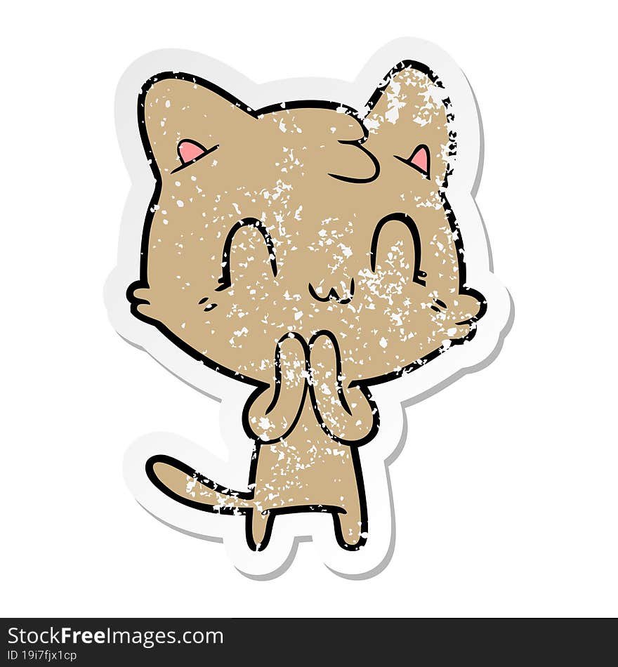 distressed sticker of a cartoon happy cat