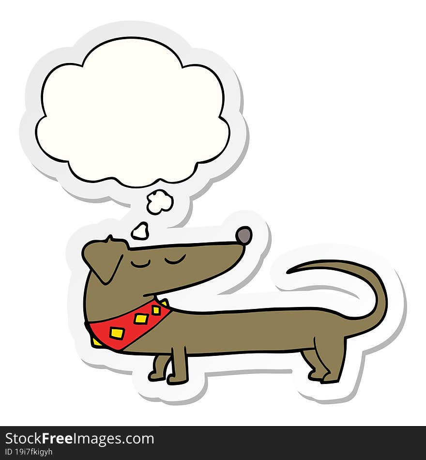 cartoon dog and thought bubble as a printed sticker