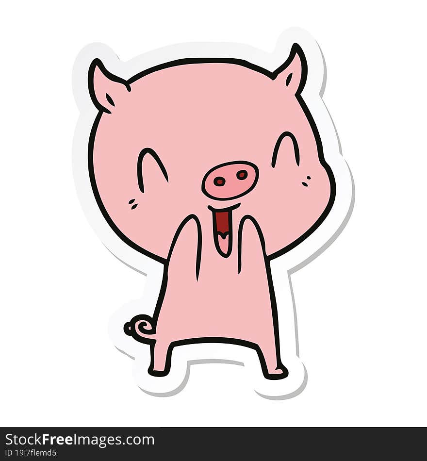 sticker of a happy cartoon pig