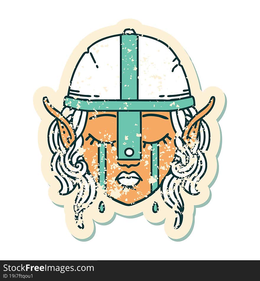 crying elven fighter character face illustration