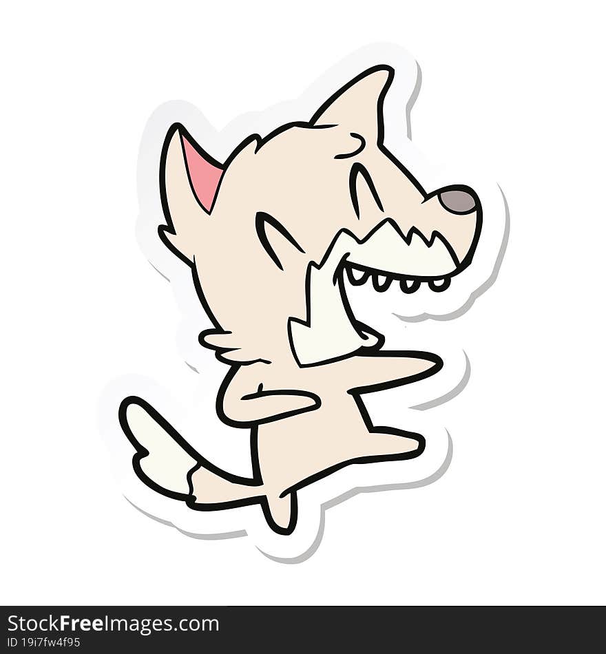 sticker of a laughing fox dancing