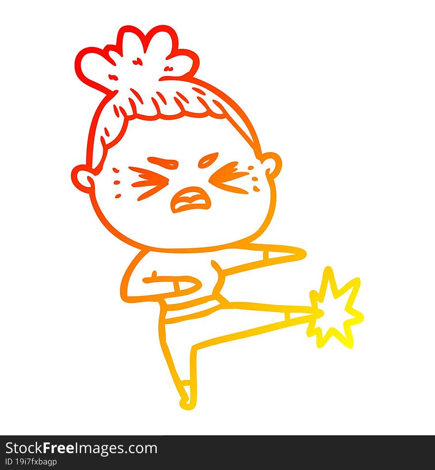 warm gradient line drawing of a cartoon angry woman