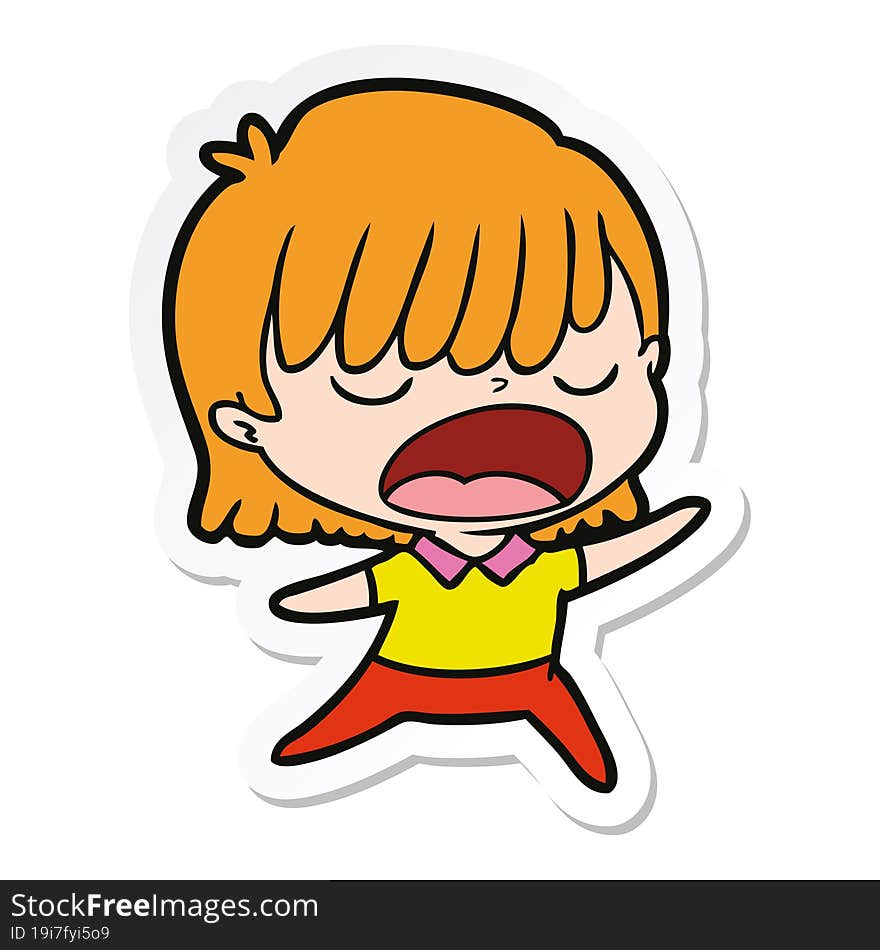 sticker of a cartoon woman talking loudly