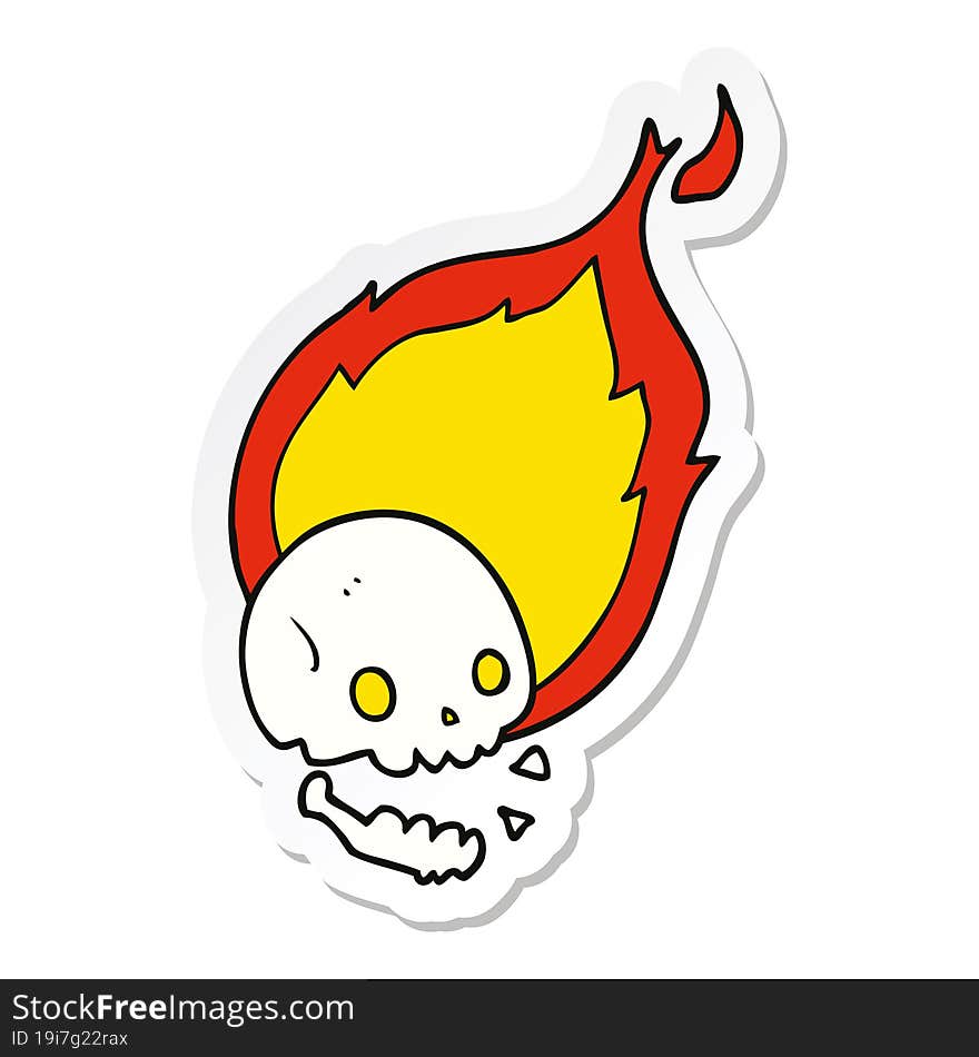 sticker of a spooky cartoon flaming skull