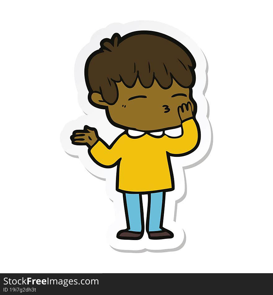 sticker of a cartoon curious boy