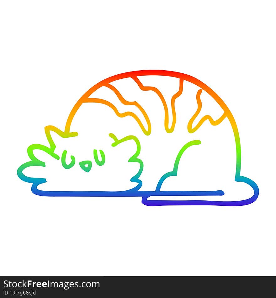 rainbow gradient line drawing cartoon sleepy cat