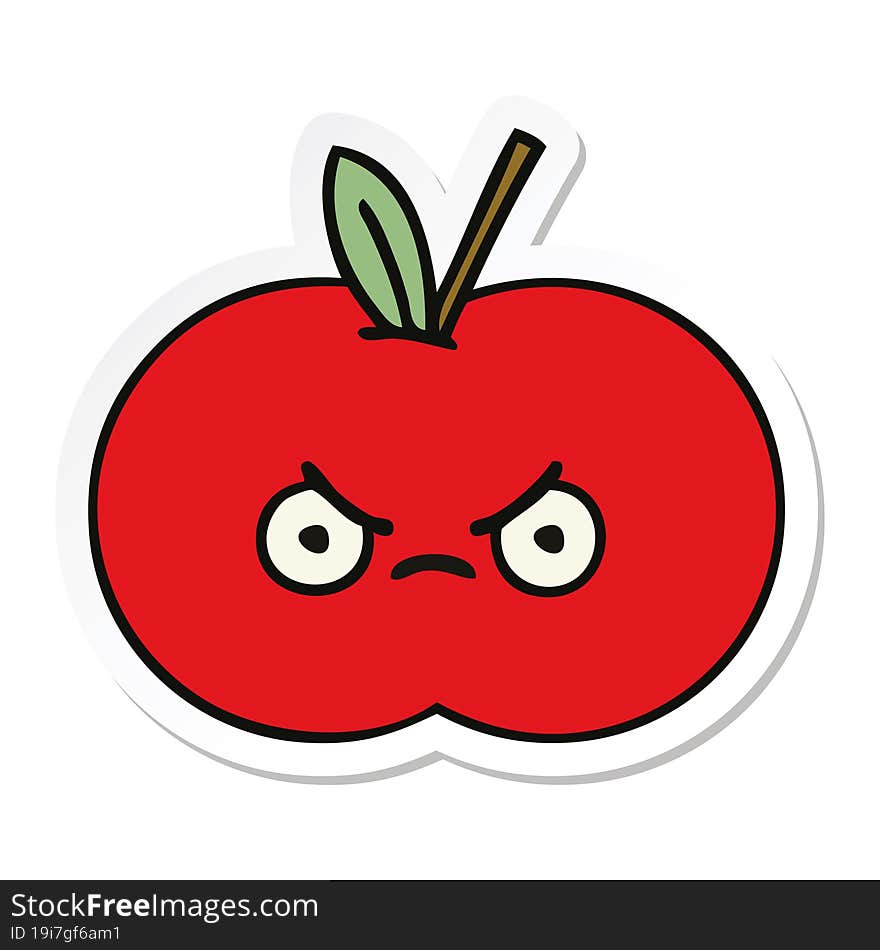 Sticker Of A Cute Cartoon Red Apple