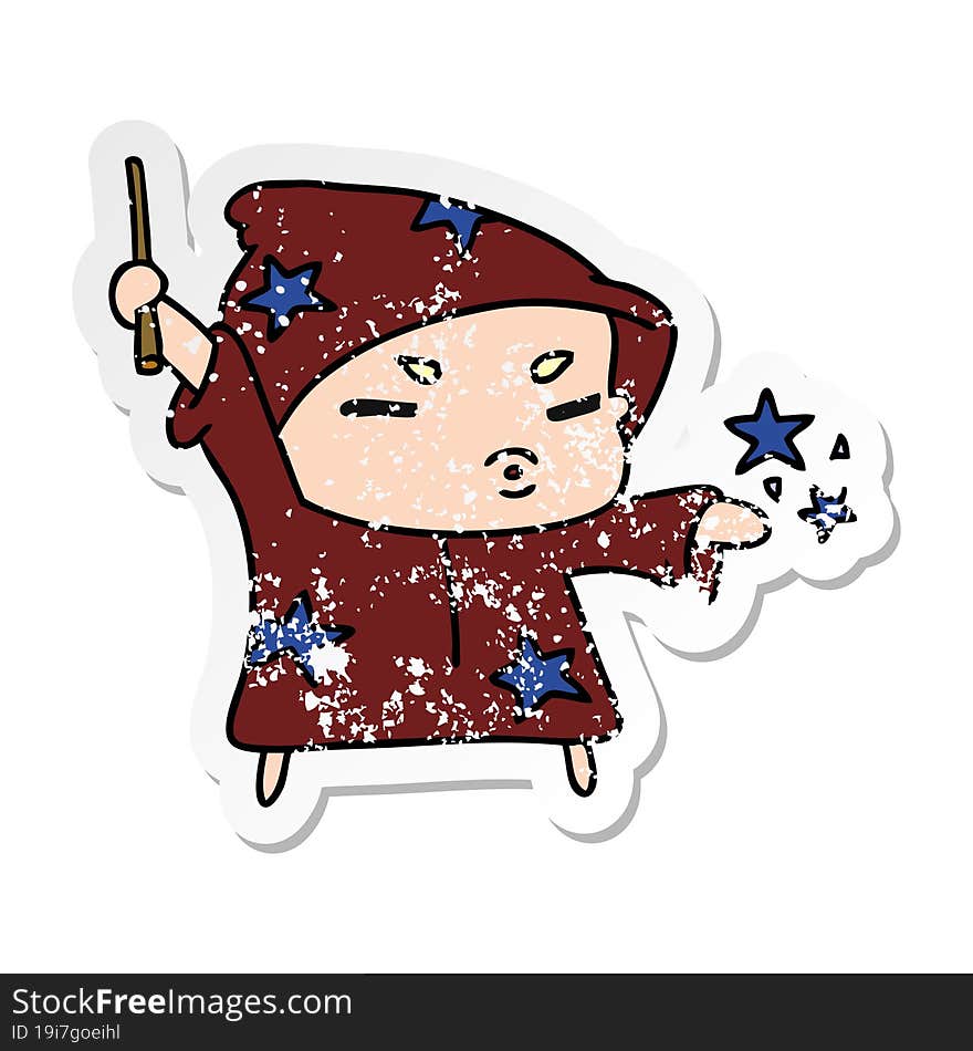 distressed sticker cartoon  cute kawaii wizard child