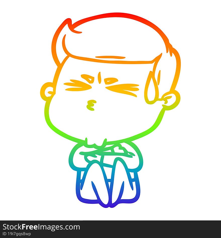 rainbow gradient line drawing cartoon man sweating