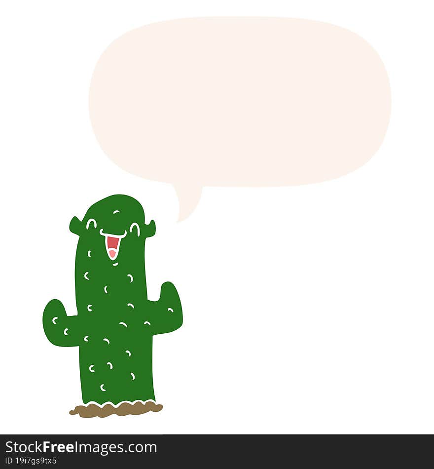 cartoon cactus and speech bubble in retro style