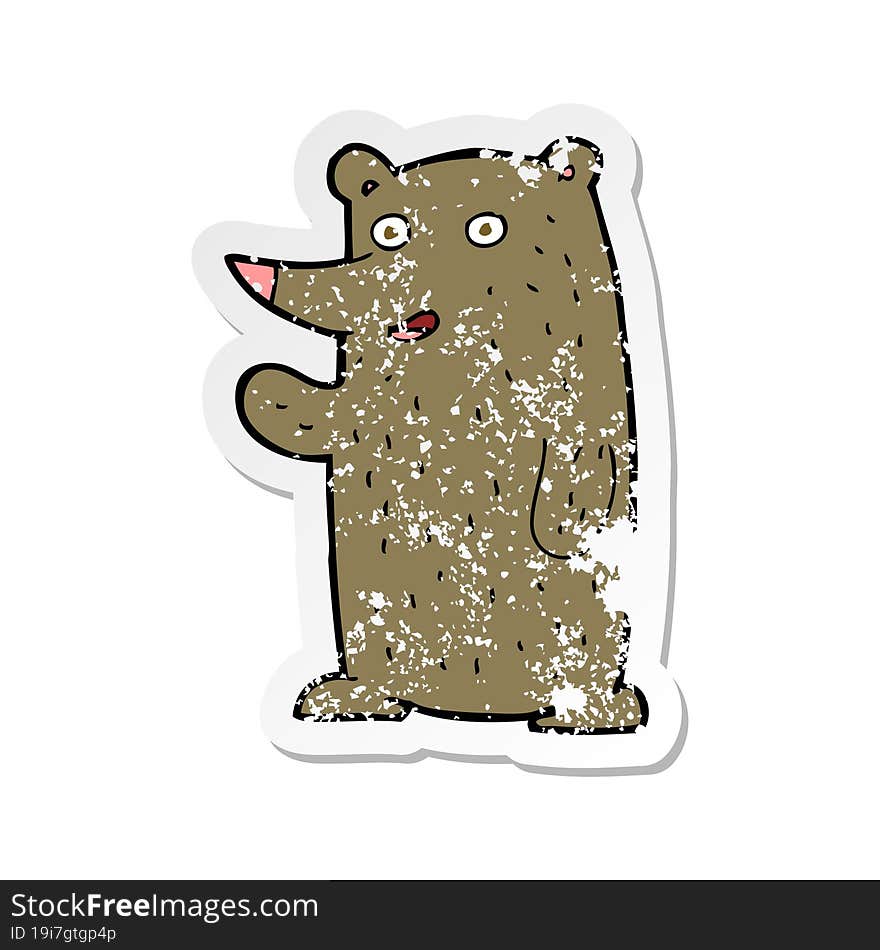 retro distressed sticker of a cartoon waving bear