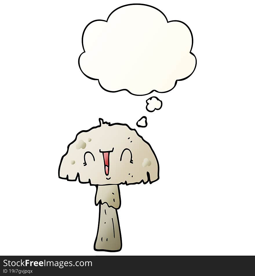 cartoon mushroom and thought bubble in smooth gradient style