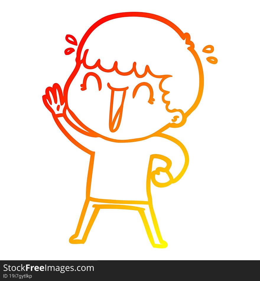 warm gradient line drawing laughing cartoon man waving