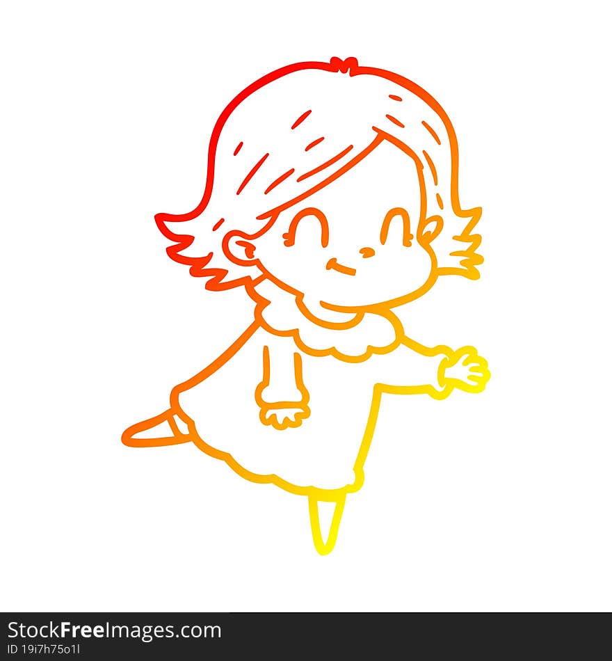 Warm Gradient Line Drawing Cartoon Friendly Girl