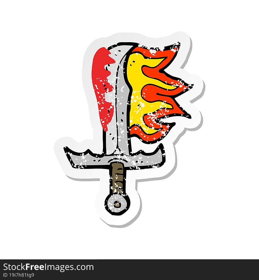 retro distressed sticker of a cartoon bloody sword