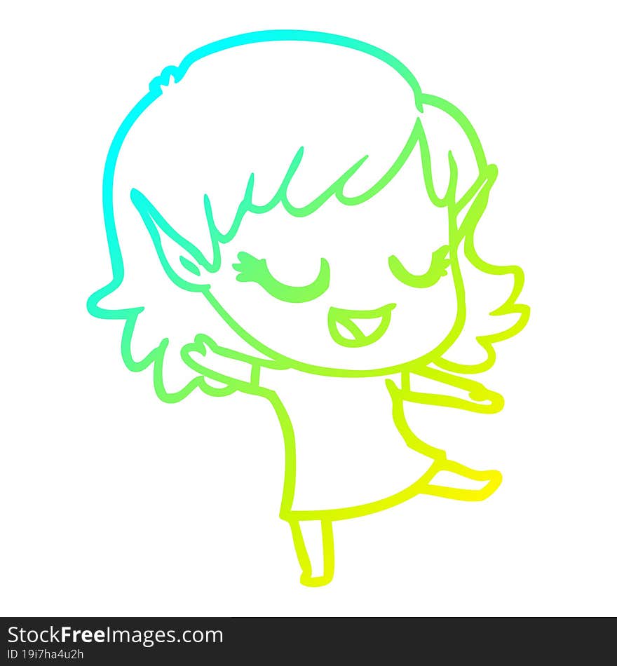 cold gradient line drawing happy cartoon elf girl