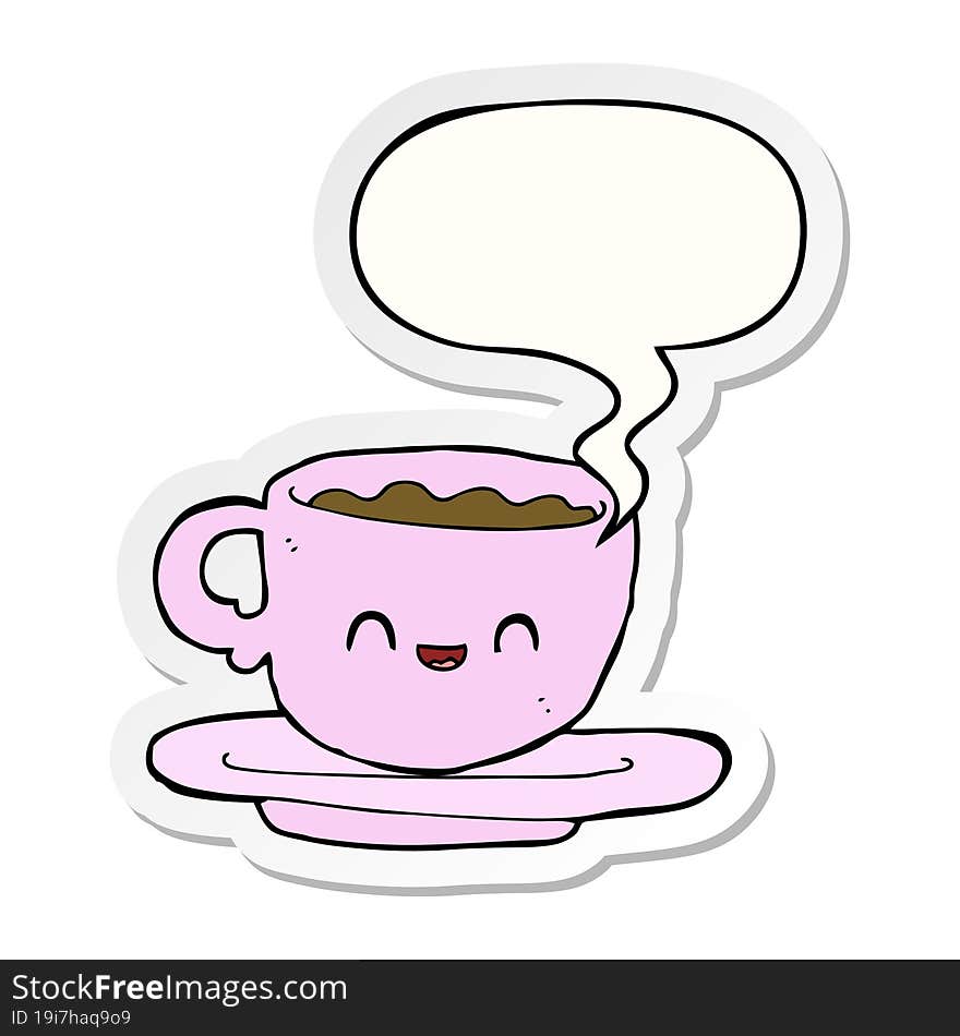 cartoon hot cup of coffee with speech bubble sticker