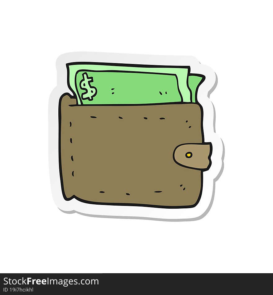 sticker of a cartoon wallet full of money