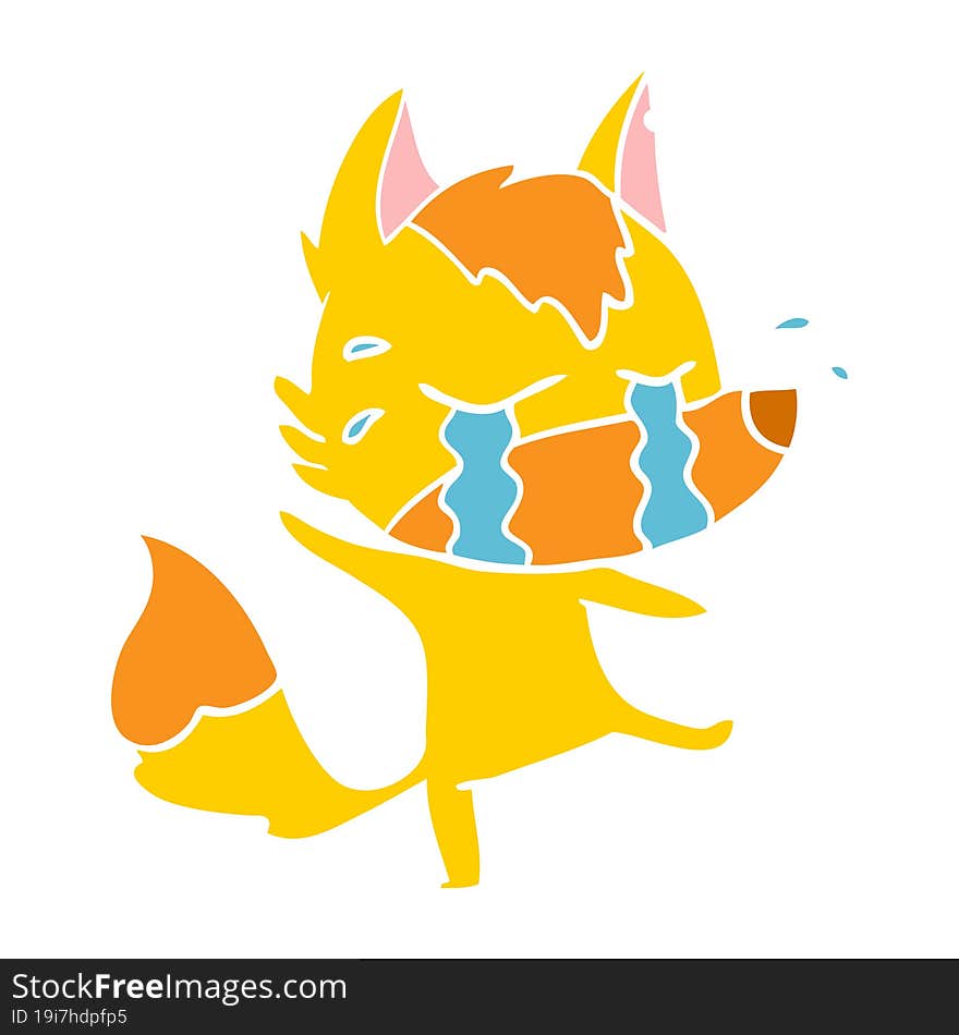 sad little fox flat color style cartoon character