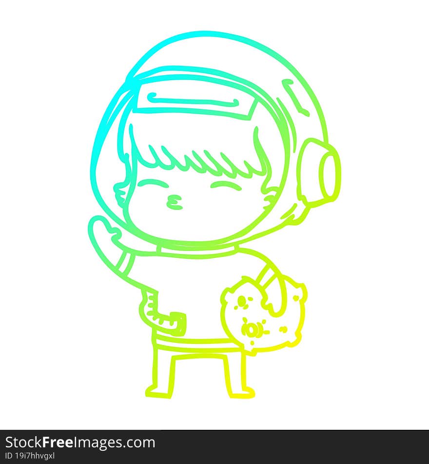 cold gradient line drawing cartoon curious astronaut carrying space rock