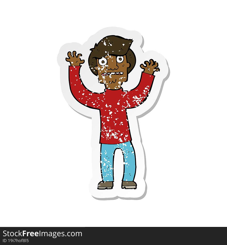 retro distressed sticker of a cartoon terrified man