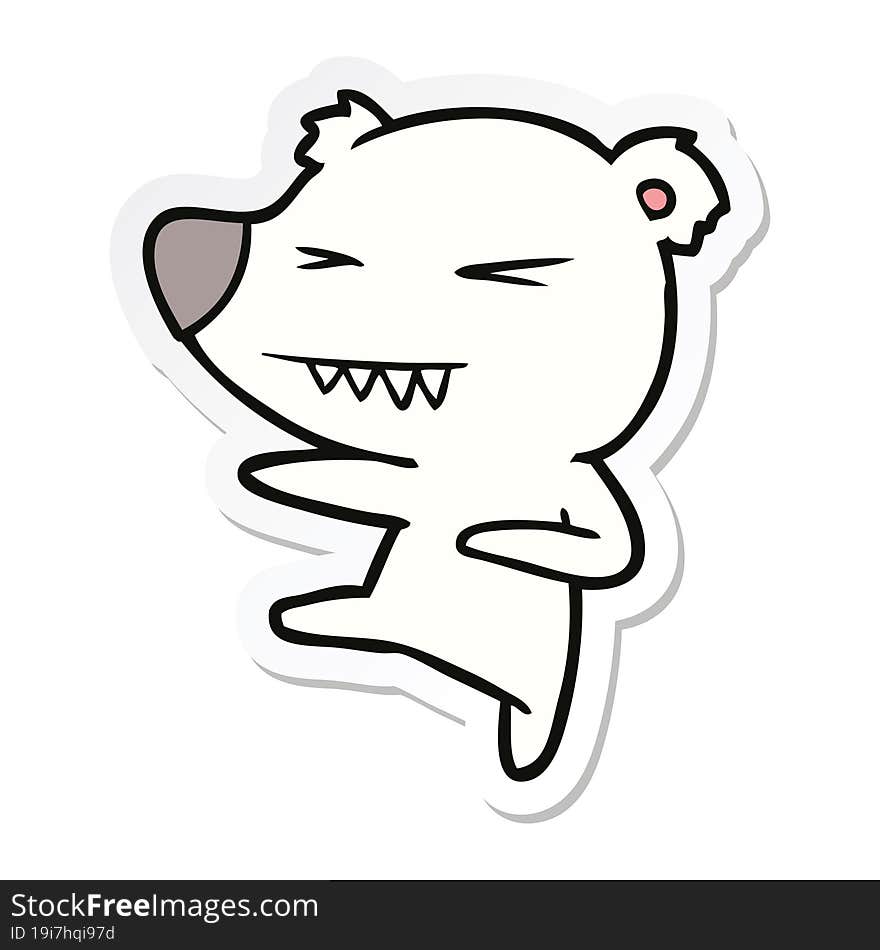 sticker of a kicking polar bear cartoon