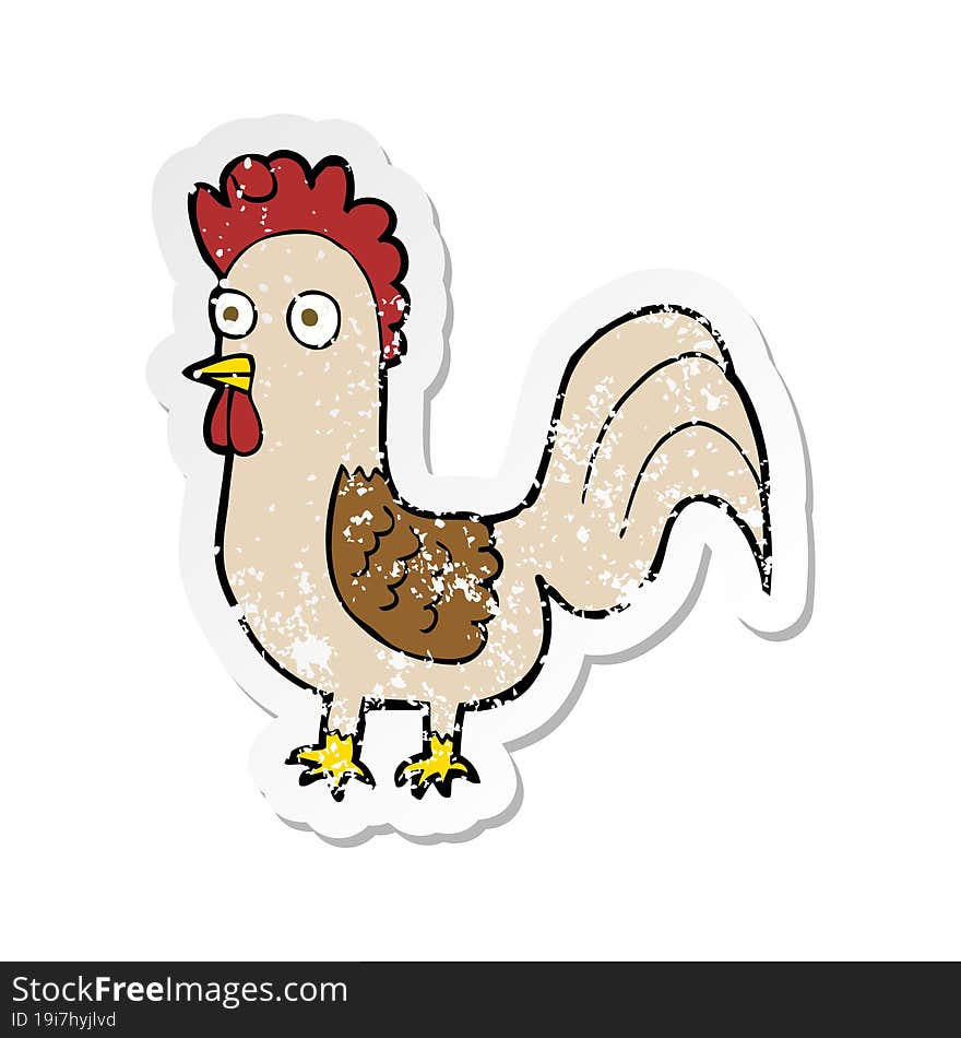 Retro Distressed Sticker Of A Cartoon Rooster