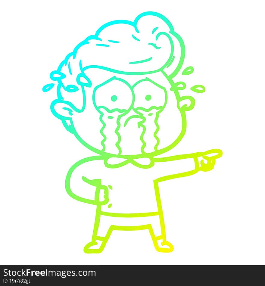 cold gradient line drawing of a cartoon crying man