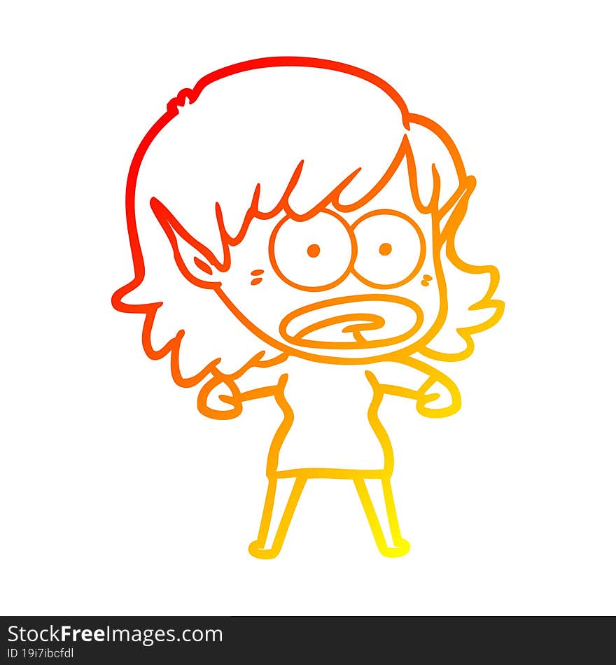 warm gradient line drawing cartoon shocked elf girl