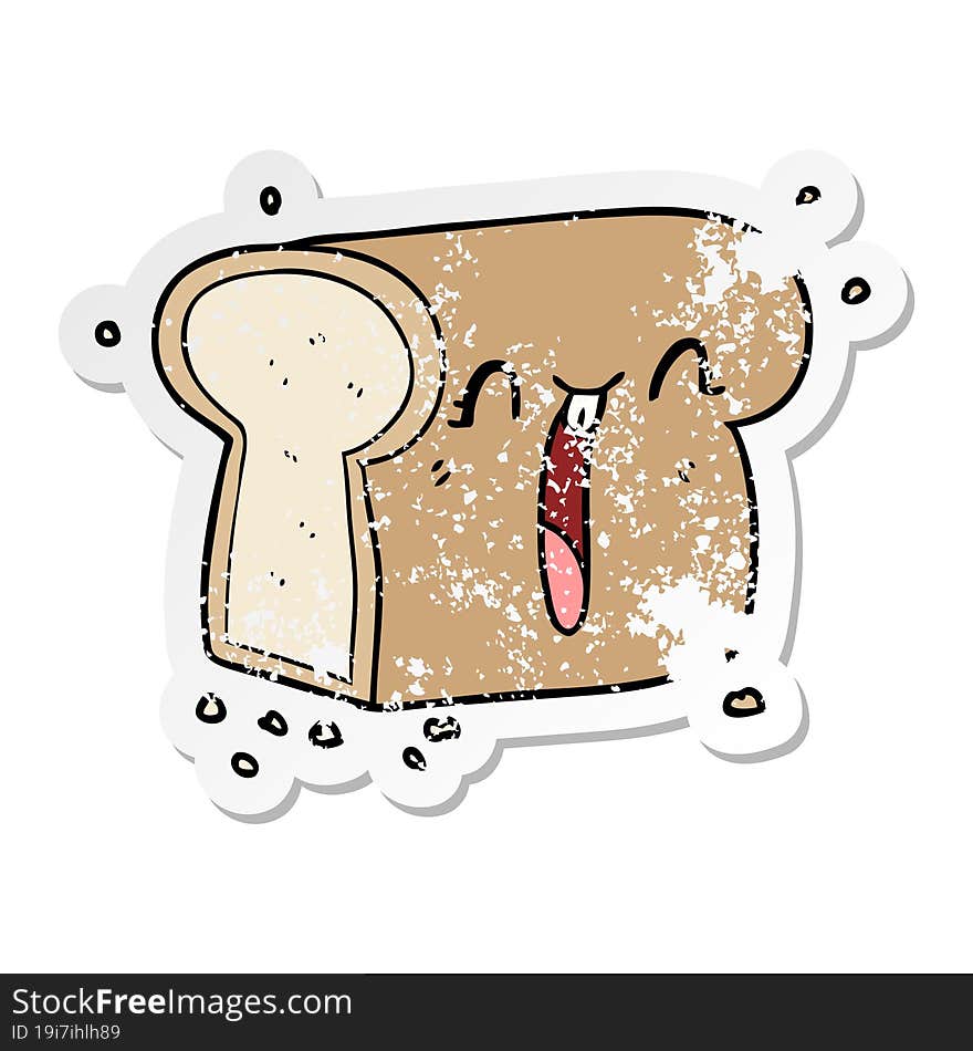 distressed sticker of a cartoon laughing loaf of bread