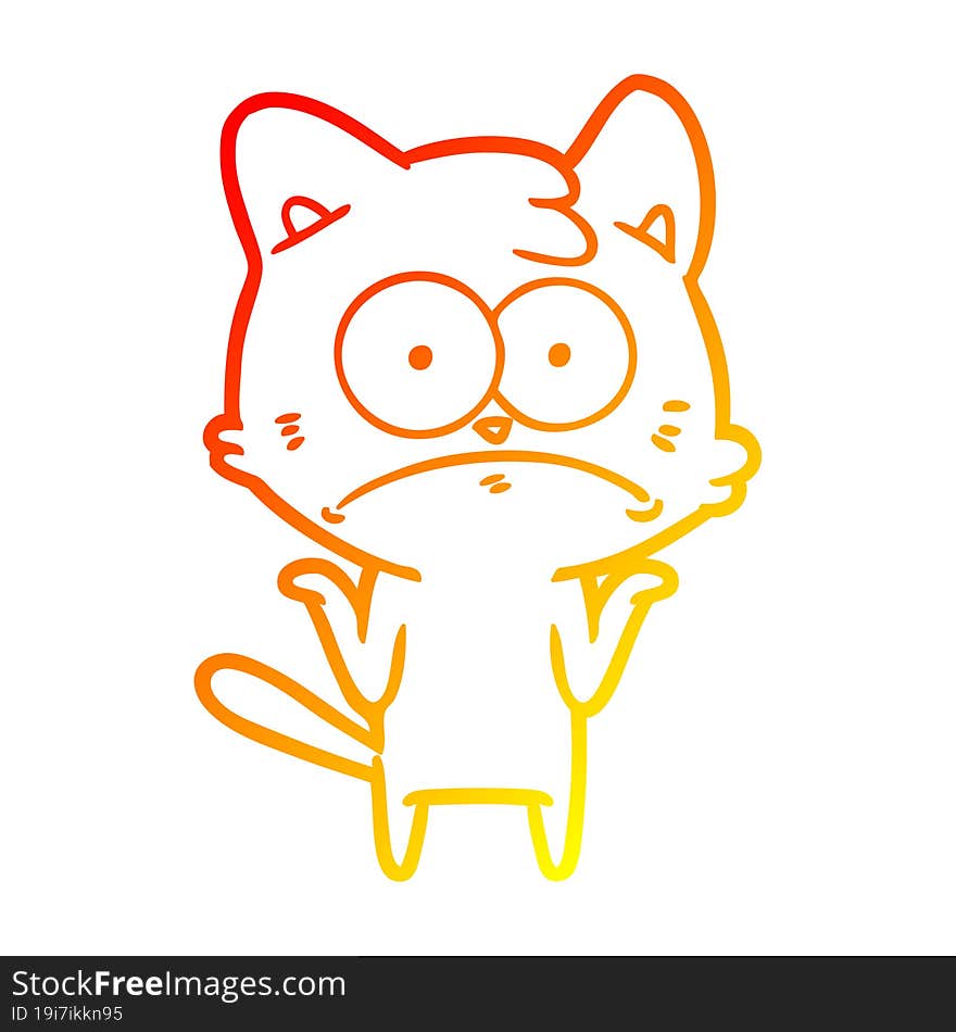 Warm Gradient Line Drawing Cartoon Nervous Cat