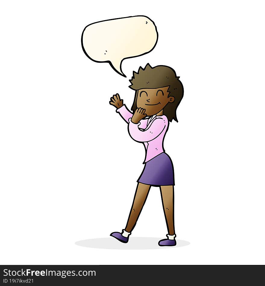 cartoon happy businesswoman with speech bubble