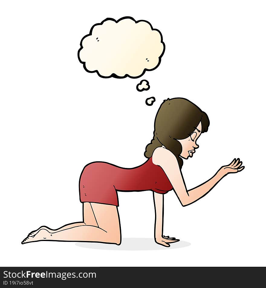 Cartoon Woman On All Fours With Thought Bubble