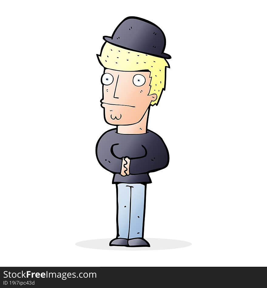 cartoon worried man wearing hat