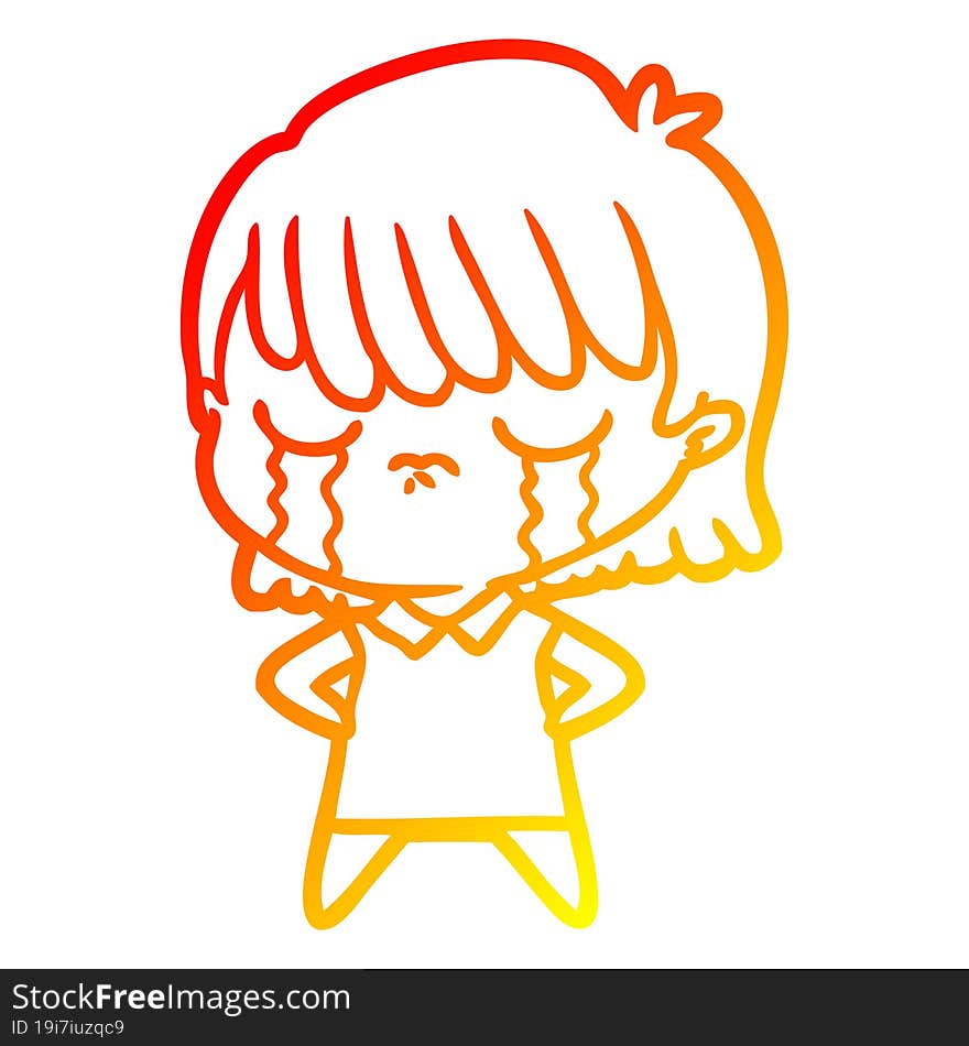 warm gradient line drawing of a cartoon woman crying