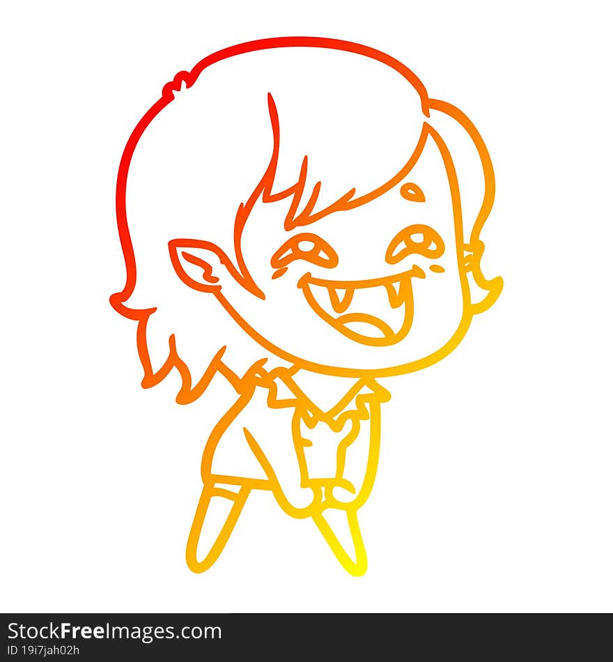 warm gradient line drawing of a cartoon laughing vampire girl