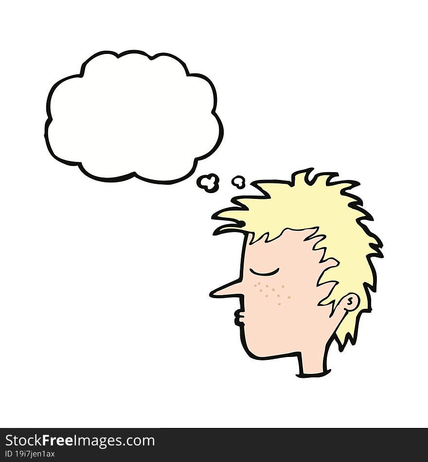 cartoon male face with thought bubble