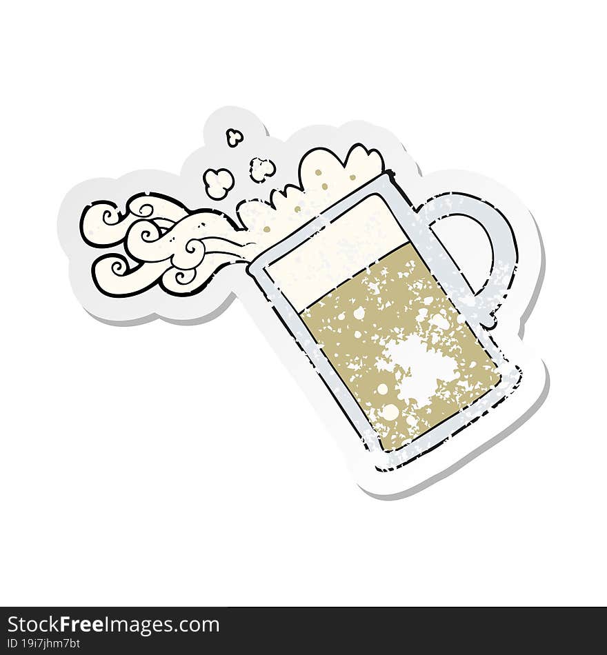 Retro Distressed Sticker Of A Cartoon Pouring Beer