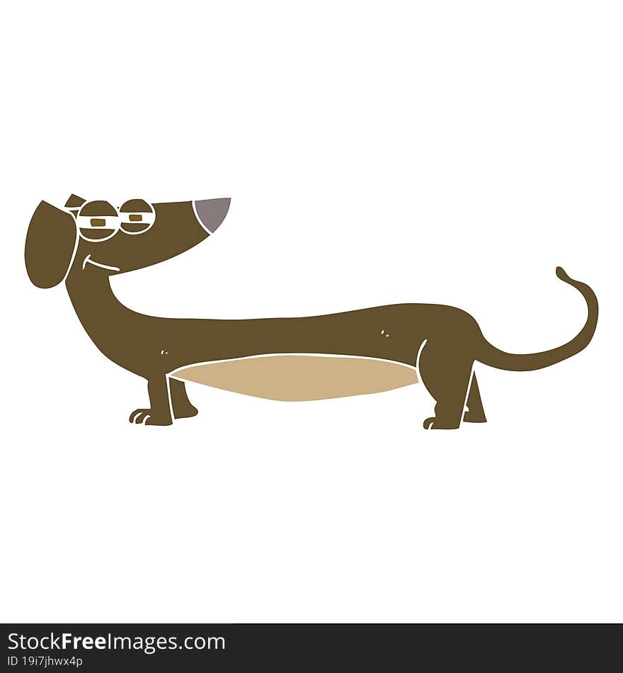 flat color illustration of a cartoon dachshund