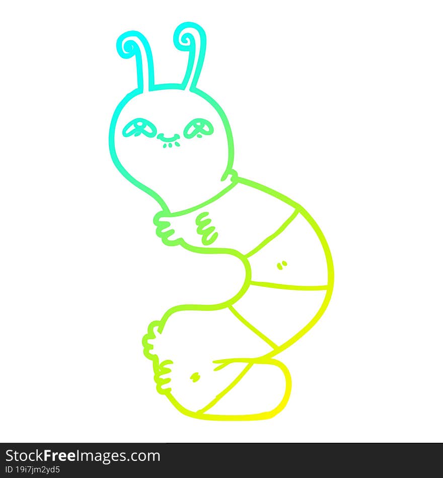 Cold Gradient Line Drawing Cartoon Happy Caterpillar