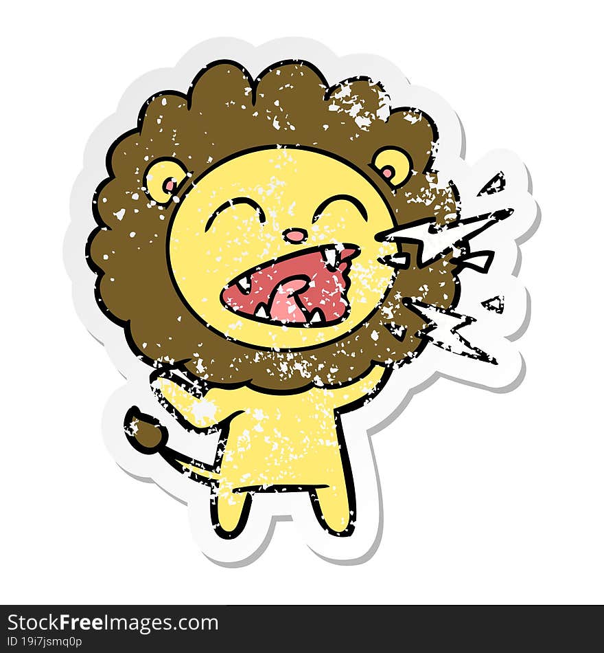 distressed sticker of a cartoon roaring lion