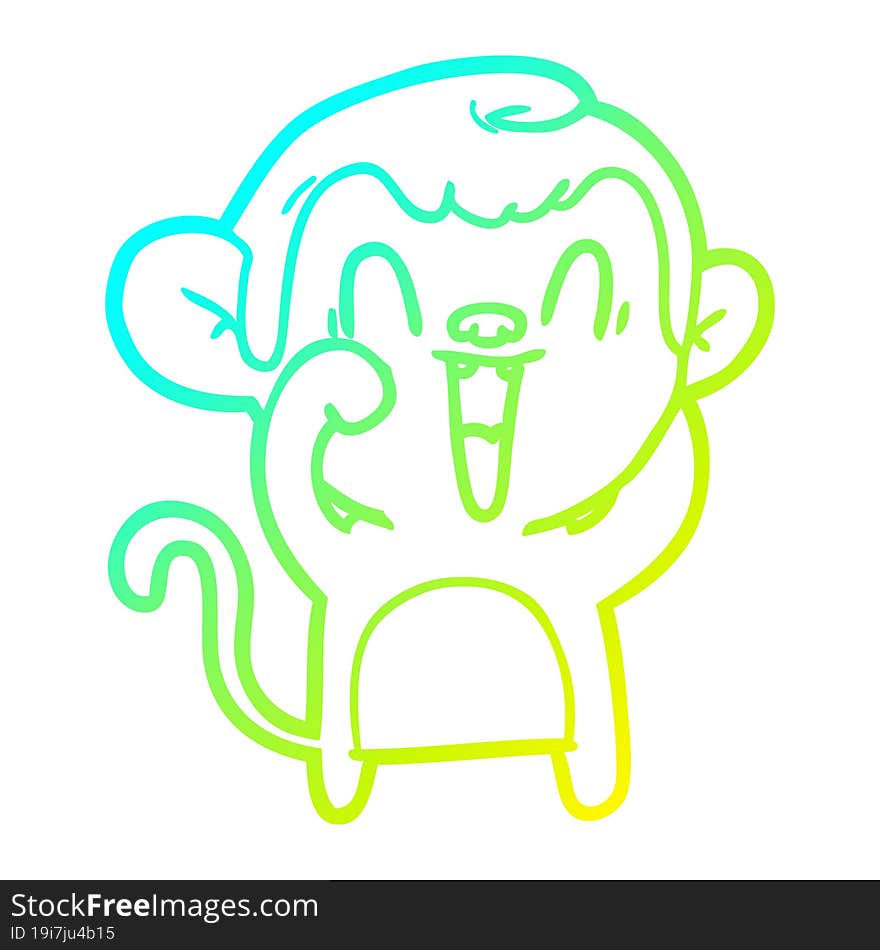 cold gradient line drawing cartoon laughing monkey