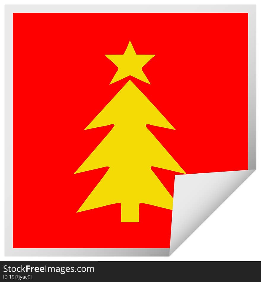 square peeling sticker cartoon of a christmas tree